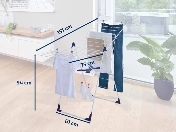 Leifheit 81408 Étendoir à Ligne Classic 200 Flex Blanc - 20 m d'Étendage avec Ailettes Réglables en Hauteur pour Intérieur et Extérieur