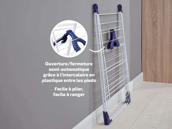 Leifheit 81408 Étendoir à Ligne Classic 200 Flex Blanc - 20 m d'Étendage avec Ailettes Réglables en Hauteur pour Intérieur et Extérieur
