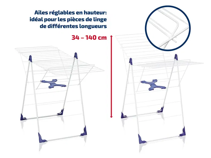 Leifheit 81408 Étendoir à Ligne Classic 200 Flex Blanc - 20 m d'Étendage avec Ailettes Réglables en Hauteur pour Intérieur et Extérieur
