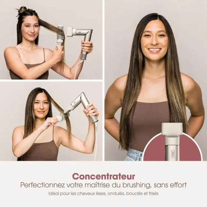 Shark FlexStyle HD426SLEU - Sèche-cheveux et styler 2 en 1, 1400 W, couleur champagne avec 3 accessoires, prévention des dommages thermiques