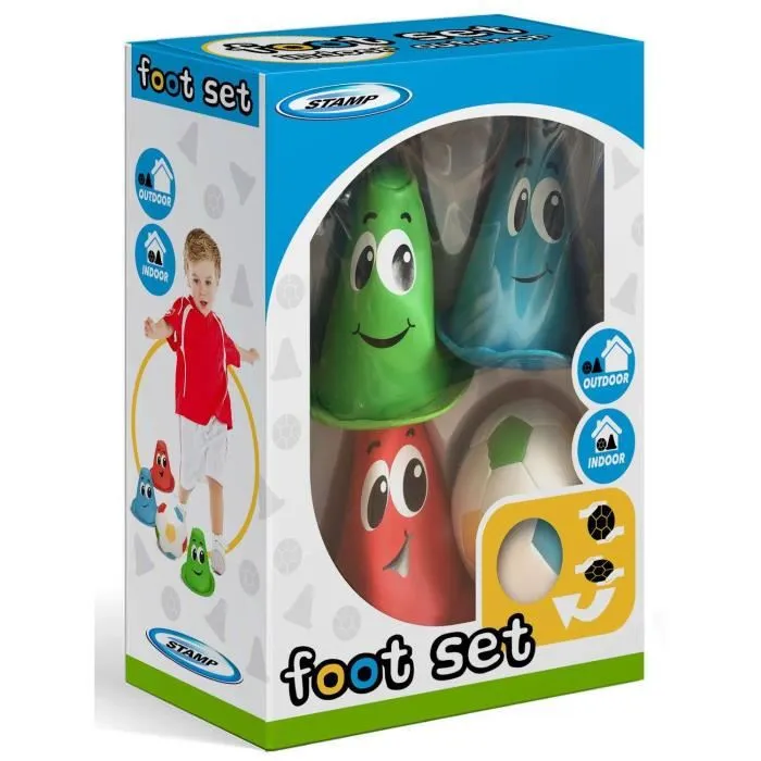 Stamp Set de Foot Pré-scolaire STAMP avec Balle et 3 Cônes en Mousse pour Enfants à Partir de 2 Ans - Jeu Intérieur/Extérieur Stamp Set de Foot Pré-scolaire STAMP avec Balle et 3 Cônes en Mousse pour Enfants à Partir de 2 Ans - Jeu Intérieur/Extérieur