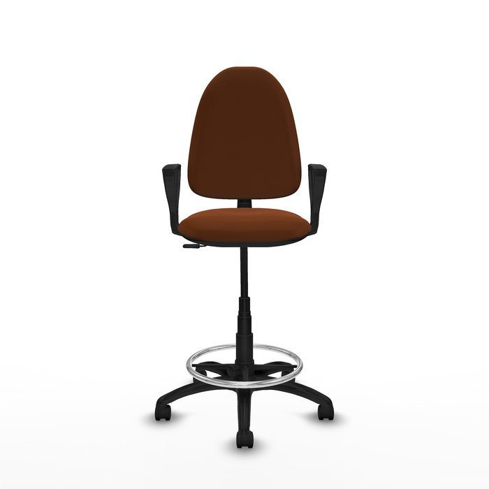 Tabouret Aýna taburete Contact permament de base Cuir écologique Marron Structure polyamide noire Accoudoirs fixes Sans appui-tête Roulettes en nylon 50 mm