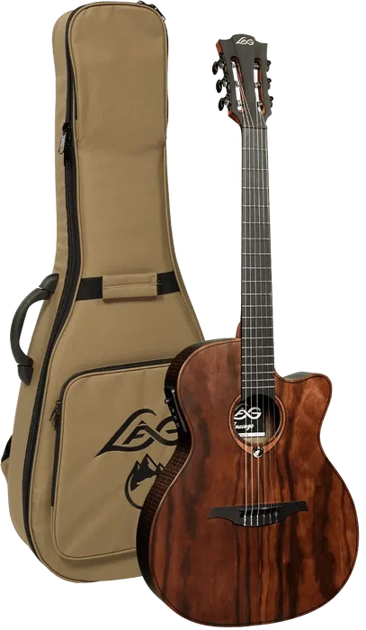 LAG Guitare Acoustique Folk Nylon Auditorium Électroacoustique Cutaway - Naturel - Taille 4/4 LAG Guitare Acoustique Folk Nylon Auditorium Électroacoustique Cutaway - Naturel - Taille 4/4