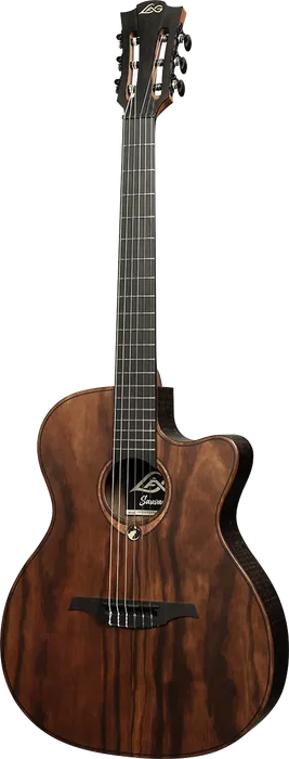 LAG Guitare Acoustique Folk Nylon Auditorium Électroacoustique Cutaway - Naturel - Taille 4/4 LAG Guitare Acoustique Folk Nylon Auditorium Électroacoustique Cutaway - Naturel - Taille 4/4