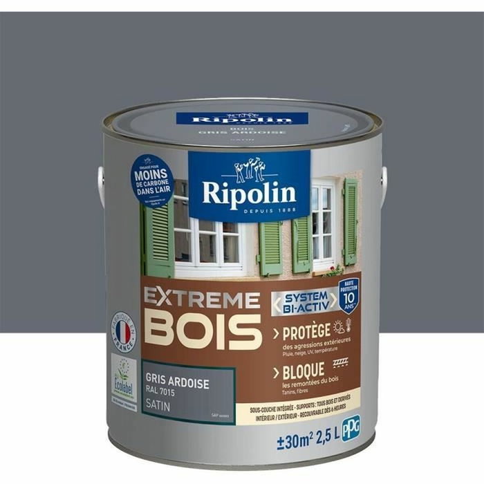 Ripolin Peinture pour Bois Satinée Gris Ardoise 2,5 L