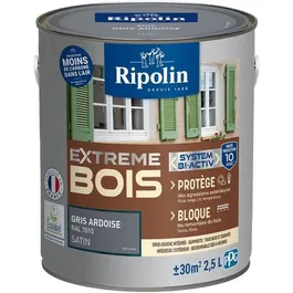 Ripolin - Peinture pour bois intérieur et extérieur, satin gris ardoise - Ultra-couvrante, résistante aux UV et intempéries - Sous-couche intégrée, sèche en 30 min