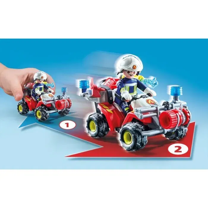 Playmobil 71825 - Pompier avec quad et arbustes enflammés - Figurine avec véhicule et accessoires pour enfant à partir de 3 ans