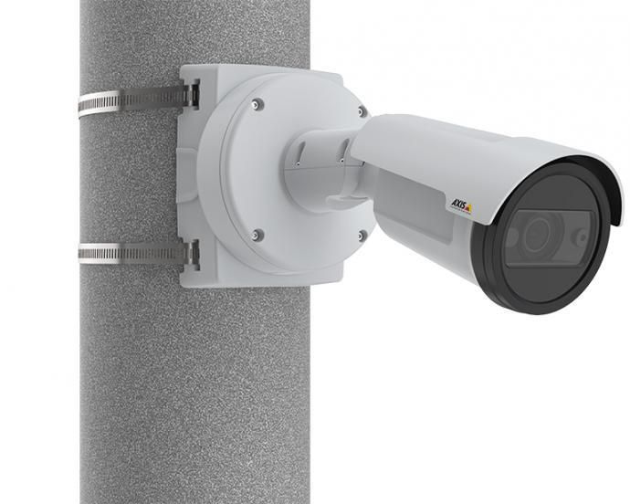 Axis T91B47 - Support de poteau universel 50-150 mm avec sangles inox SS316L, pour caméra fixe intérieur/extérieur, résistant vandalisme IK10 et corrosion NEMA 4X
