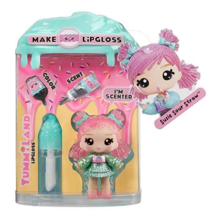 Yummiland Kit Création de Gloss Pailleté et Parfumé - Poupée Susie Saveur Réglisse - Inclus Parfum et Paillettes Magiques - Enfant 4 ans et plus