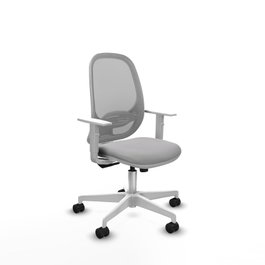 Chaise Cilanco Synchro 3 positions tissu Gris clair Maille Gris Structure polyamide blanc Accoudoirs blancs Sans appui-tête Roulettes 65mm nylon