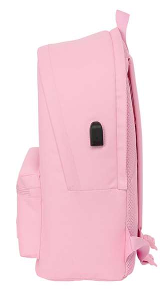 Safta Sac à dos double pour ordinateur portable 15,6 pouces avec port USB de chargement, motif Real Madrid, fille, rose, 31 x 44 x 18 cm