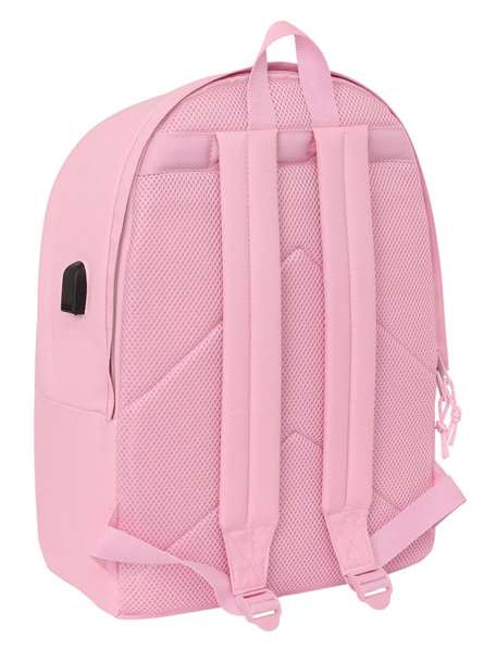 Safta Sac à dos double pour ordinateur portable 15,6 pouces avec port USB de chargement, motif Real Madrid, fille, rose, 31 x 44 x 18 cm
