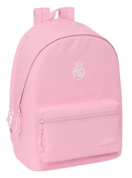 Safta Sac à dos double pour ordinateur portable 15,6 pouces avec port USB de chargement, motif Real Madrid, fille, rose, 31 x 44 x 18 cm