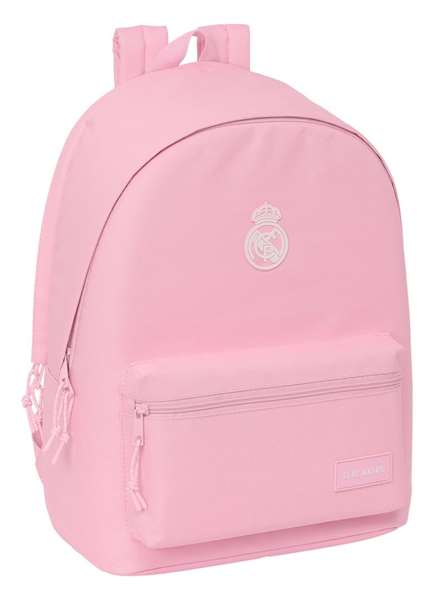 Safta Sac à dos double pour ordinateur portable 15,6 pouces avec port USB de chargement, motif Real Madrid, fille, rose, 31 x 44 x 18 cm