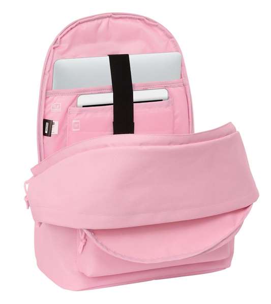 Safta Sac à dos double pour ordinateur portable 15,6 pouces avec port USB de chargement, motif Real Madrid, fille, rose, 31 x 44 x 18 cm