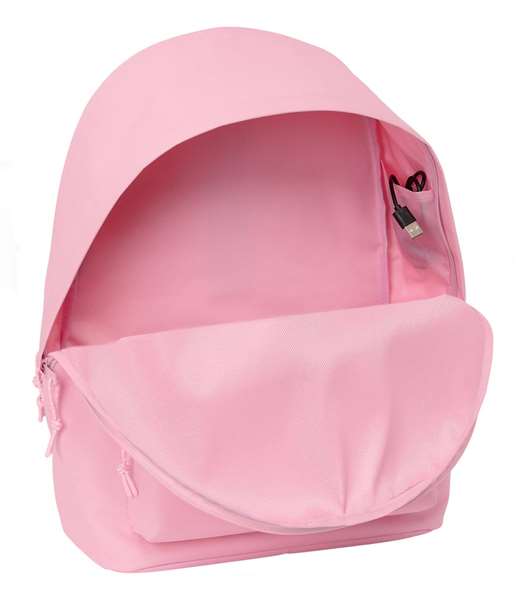 Safta Sac à dos double pour ordinateur portable 15,6 pouces avec port USB de chargement, motif Real Madrid, fille, rose, 31 x 44 x 18 cm