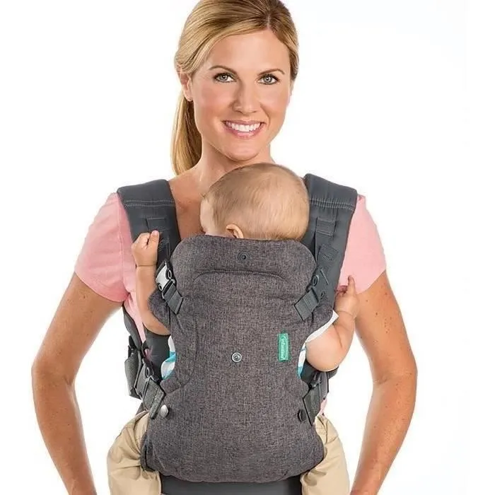 Infantino Flip Ergo - Porte-bébé physiologique 4 en 1 avec bavoir - 4 modes (ventral face, dos, face au monde) - De la naissance à 14.5 kg