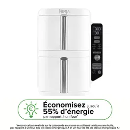 Ninja SL400EUWH Friteuse sans huile Air Fryer Double Stack XL 9.5L, 6 programmes, 2470W, blanc