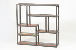 Étagère murale en métal et bois recyclé noir 80x80x18 cm - Étagère industrielle et rustique pour décoration intérieure