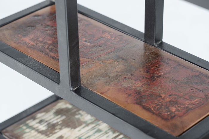 Étagère murale en métal et bois recyclé noir 80x80x18 cm - Étagère industrielle et rustique pour décoration intérieure