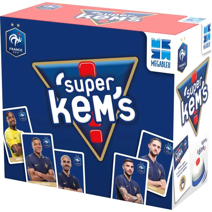 Megableu SUPER KEMS FFF - Jeu de cartes Kem's officiel Equipe de France de football, 52 cartes, jeu d'ambiance rapide en 10 minutes