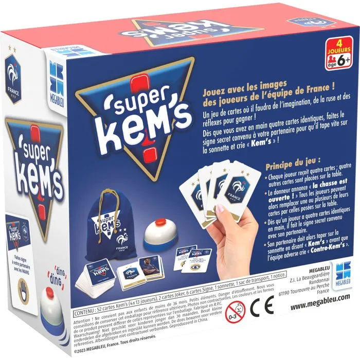 Megableu SUPER KEMS FFF - Jeu de cartes Kem's officiel Equipe de France de football, 52 cartes, jeu d'ambiance rapide en 10 minutes