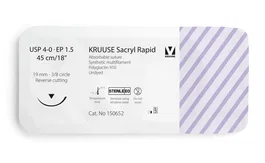 kruuse Suture Sacryl Rapid non teinte 4/0 45cm aiguille 19mm 3/8 cercle triangulaire 12u
