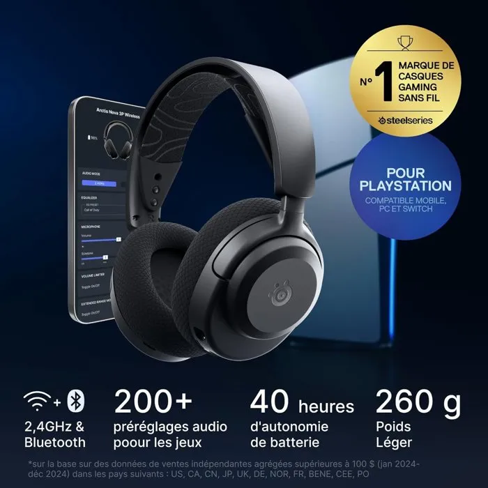 Steelseries Arctis Nova 3P Wireless - Casque Gaming sans fil pour Playstation - Noir