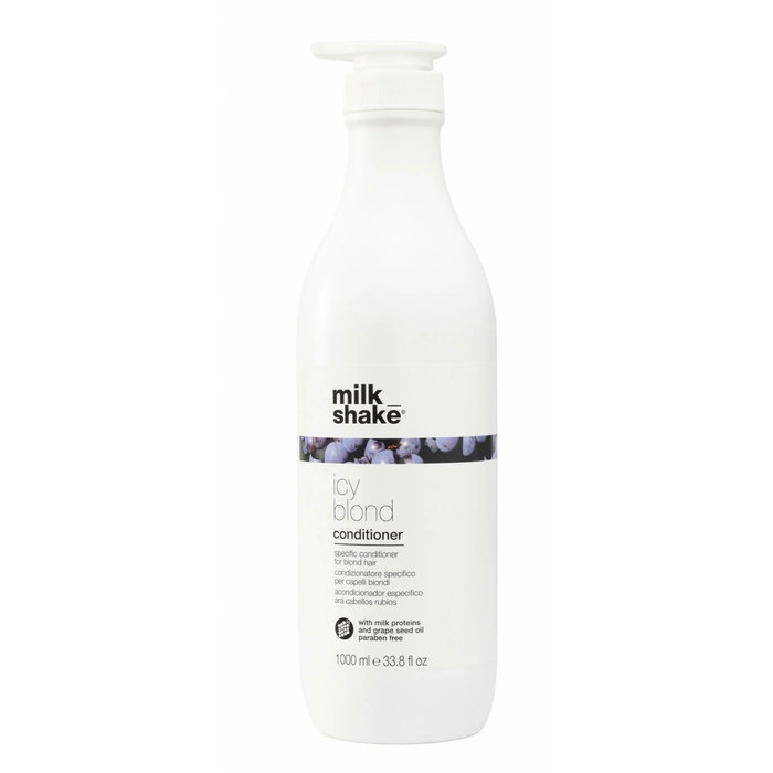 Milk Shake Après-Shampooing Icy Blond avec Protéines de Lait 1000 ml - Neutralise les Tons Jaunes ou Orangés Milk Shake Après-Shampooing Icy Blond avec Protéines de Lait 1000 ml - Neutralise les Tons Jaunes ou Orangés