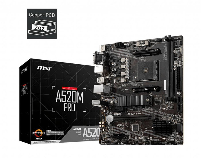 MSI Plaque Base AMD AM4 A520M Pro Micro ATX Chipset A520