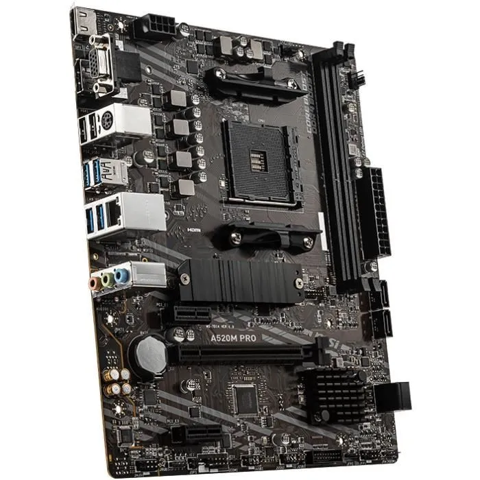 MSI Carte mère A520M PRO Socket AM4 pour AMD Ryzen 3000, DDR4 64 Go, Ethernet Gigabit, HDMI, USB, SATA, PCI Express
