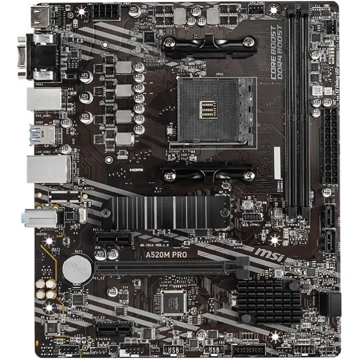 MSI Carte mère A520M PRO Socket AM4 pour AMD Ryzen 3000, DDR4 64 Go, Ethernet Gigabit, HDMI, USB, SATA, PCI Express