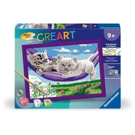 Ravensburger 25828 CreArt Kit de peinture par numéros - Chatons dans le hamac, Tableau 18x24cm avec cadre, Pinceau et Peintures inclus, À partir de 9 ans