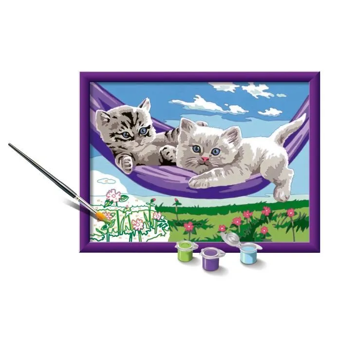 Ravensburger 25828 CreArt Kit de peinture par numéros - Chatons dans le hamac, Tableau 18x24cm avec cadre, Pinceau et Peintures inclus, À partir de 9 ans Ravensburger 25828 CreArt Kit de peinture par numéros - Chatons dans le hamac, Tableau 18x24cm avec cadre, Pinceau et Peintures inclus, À partir de 9 ans