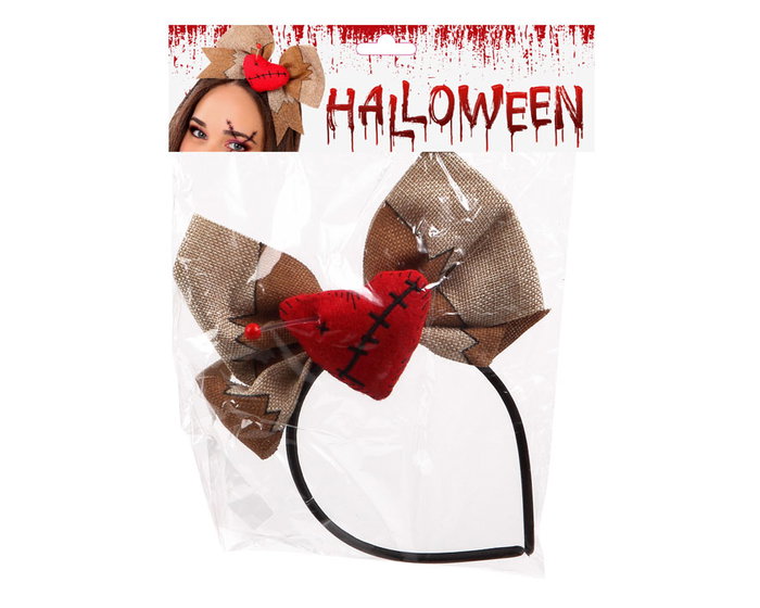 Diadema Vudú Marrón - Lazo de Tela y Corazón Rojo, Accessoire Artisanal de Déguisement pour Halloween ou Carnaval