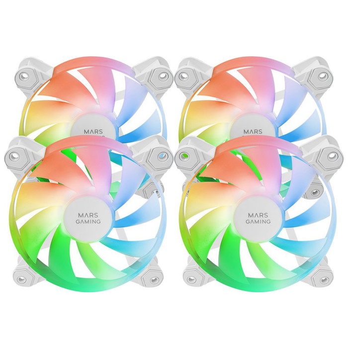 Mars Gaming MF-4A ARGB 4x Ventilateurs 120mm Blanc Silencieux Refroidissement PC