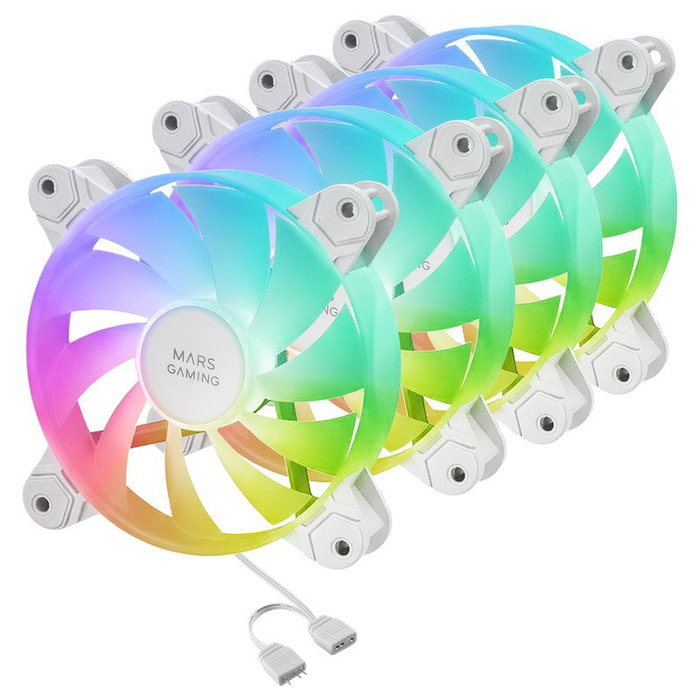Mars Gaming MF-4A ARGB 4x Ventilateurs 120mm Blanc Silencieux Refroidissement PC