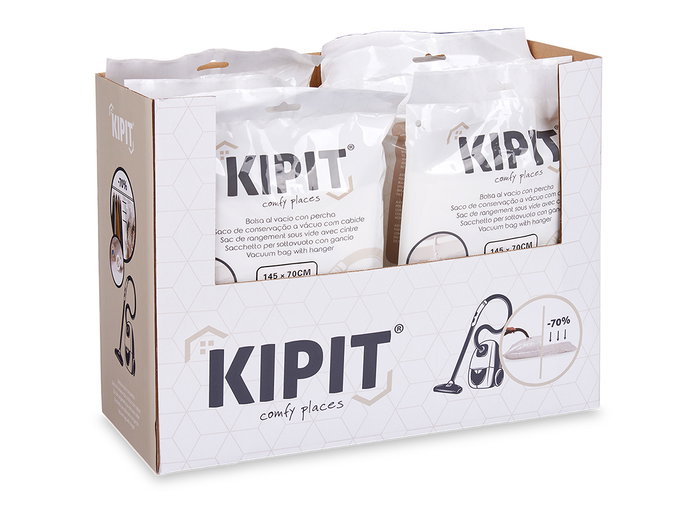 Kipit Sac Sous Vide 70 x 145 cm avec Cintre - Réduction de Volume 70% - Transparent (Set de 36)