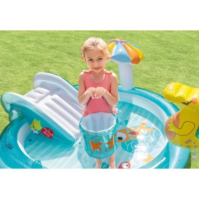 Intex Aire de jeux gonflable Alligator 160 Litres 2 ans+ 201 x 160 x 84 cm avec bouée canard et seau gonflable
