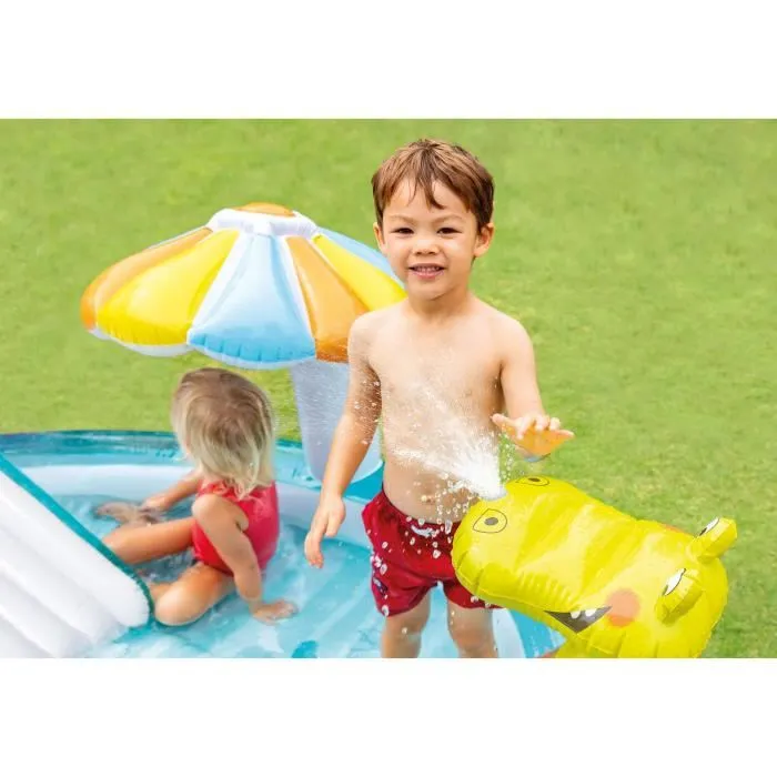 Intex Aire de jeux gonflable Alligator 160 Litres 2 ans+ 201 x 160 x 84 cm avec bouée canard et seau gonflable