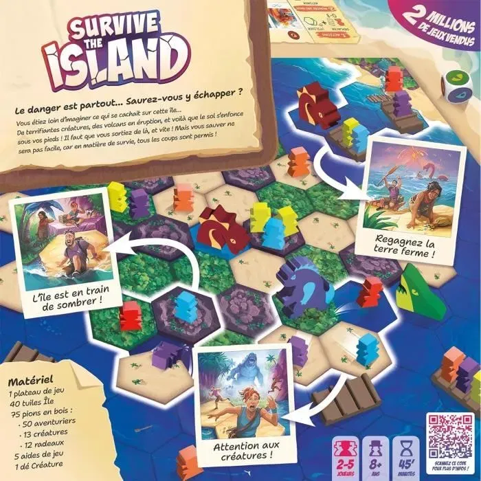 Asmodee - Survive The Island - Jeu de société d'aventure et de stratégie coopératif en français - Version améliorée avec nouveau monstre et cinquième joueur
