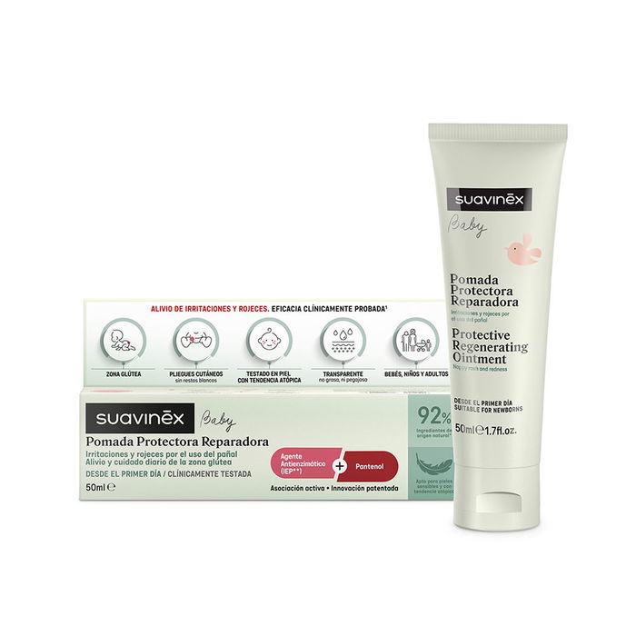 Suavinex - Crème Réparatrice Protectrice pour Bébé 50 ml - Apaisante pour l'Érythème Fessier, Peau Sensible, avec Panthénol et Extraits Naturels