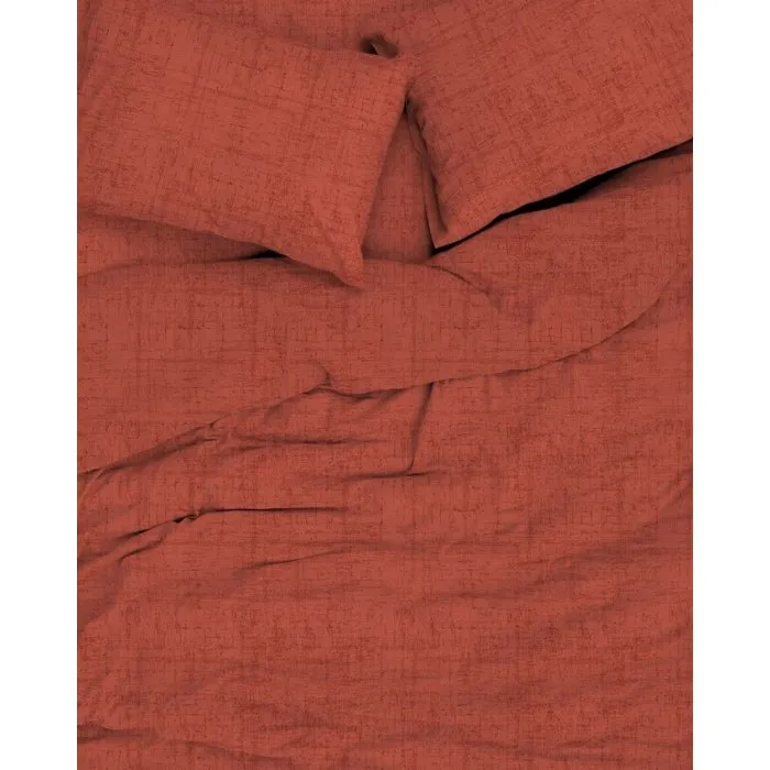 Parure de lit King Size Rouge brique - 1 housse de couette 240 x 220 cm + 2 taies d'oreiller 60 x 60 cm