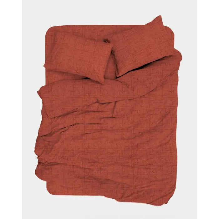 Parure de lit King Size Rouge brique - 1 housse de couette 240 x 220 cm + 2 taies d'oreiller 60 x 60 cm