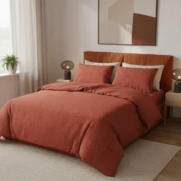 Parure de lit King Size Rouge brique - 1 housse de couette 240 x 220 cm + 2 taies d'oreiller 60 x 60 cm