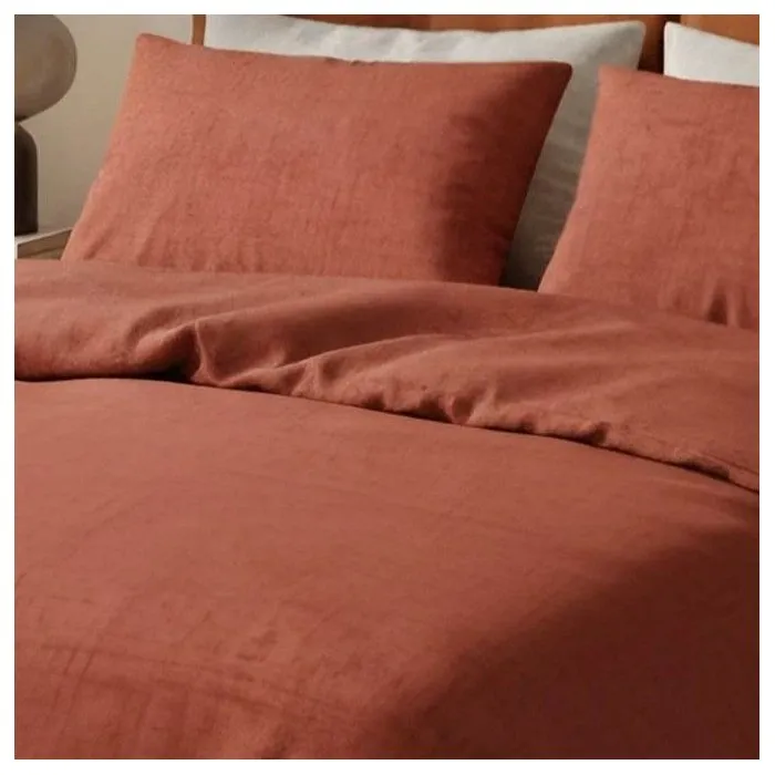 Parure de lit King Size Rouge brique - 1 housse de couette 240 x 220 cm + 2 taies d'oreiller 60 x 60 cm