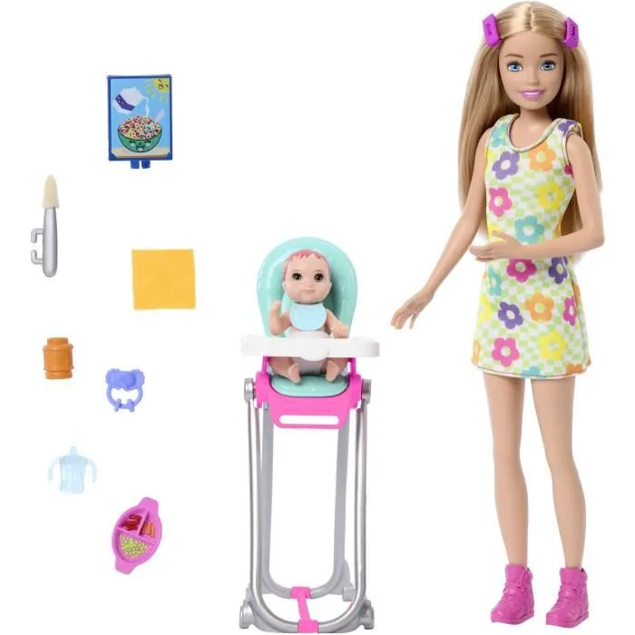 Barbie Skipper Coffret Babysitters Inc avec poupée, bébé et accessoires, bébé change de couleur HTK35