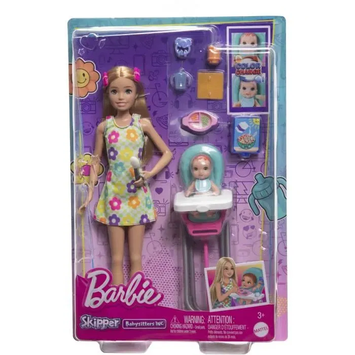 Barbie Skipper Coffret Babysitters Inc avec poupée, bébé et accessoires, bébé change de couleur HTK35