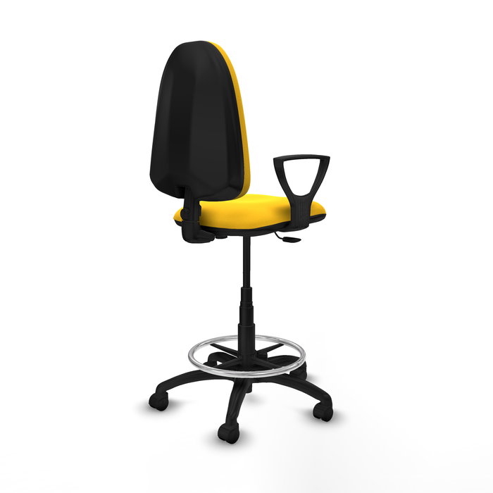 Tabouret Aýna taburete Contact permament de base Cuir écologique Jaune Structure polyamide noire Accoudoirs fixes Sans appui-tête Roulettes en nylon 50 mm