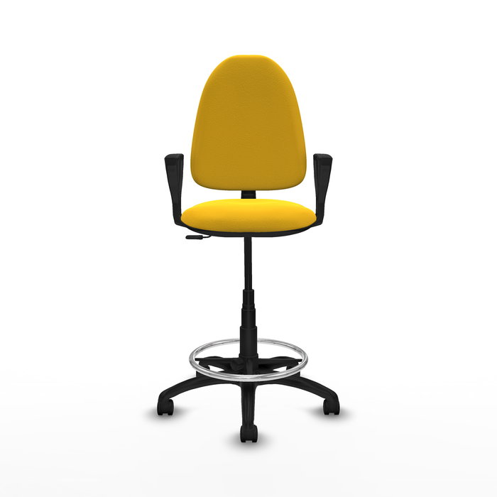 Tabouret Aýna taburete Contact permament de base Cuir écologique Jaune Structure polyamide noire Accoudoirs fixes Sans appui-tête Roulettes en nylon 50 mm